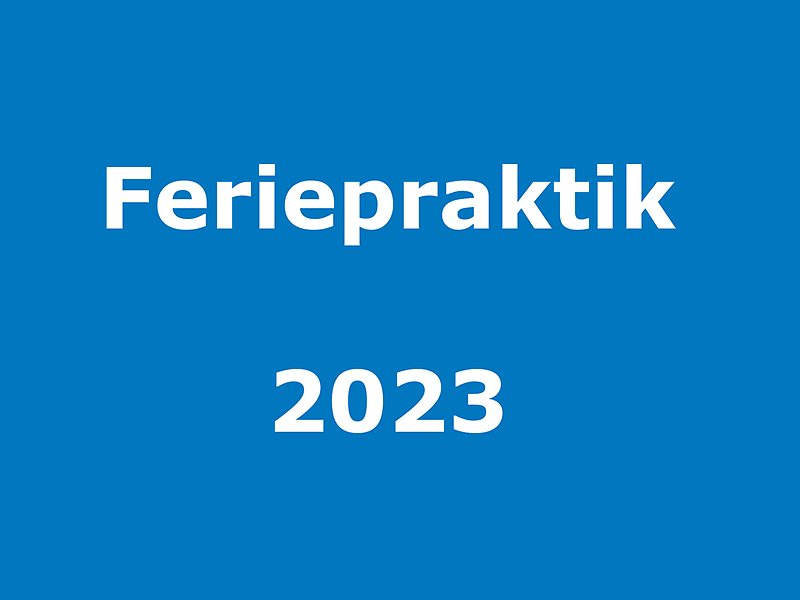 Mot blå bakgrund står det i vit text Feriepraktik 2023.