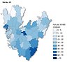 Kartbild vecka 19 över Västra Götaland som visar antal fall per 10 000 invånare (färgskala).