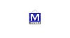 Munkbos logotype. En vit trekan ligger ovanpå en mörkblå kvadrat som har ett stort vitt M i sig. Under kvadraten står det MUNKBO med stora bokstäver.