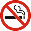 Bild på en förbudsskylt med en stiliserad rykande cigaretti mitten.