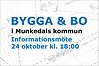 Stiliserad kartbild med text: Bygga & bo i Munkedals kommun. Informationsmöte 24 oktober kl. 18:00