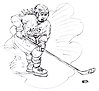 Teckning av en tjej som spelar hockey.