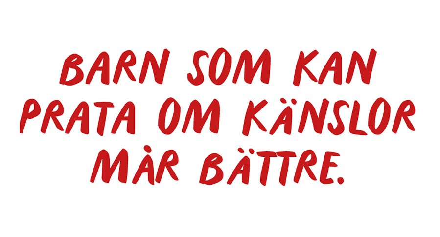 Text i rött där det står "Barn som kan prata om känslor mår bättre."
