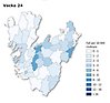 Kartbild vecka 24 över Västra Götaland som visar antal fall per 10 000 invånare (färgskala).