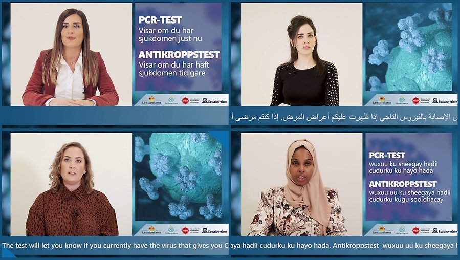 Collage på fyra kvinnor som berättar om testning på olika språk.