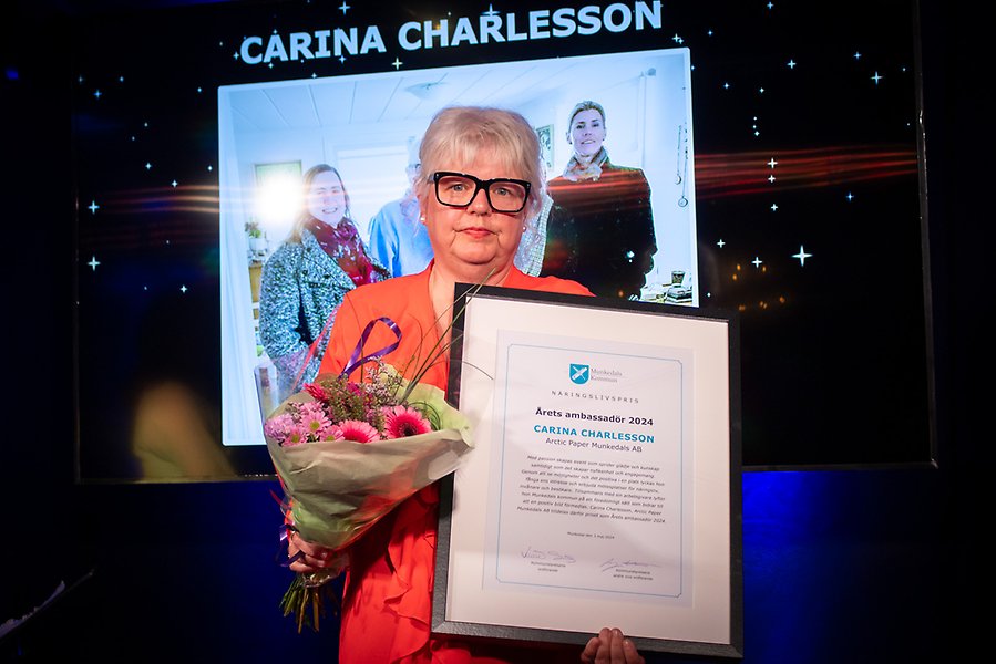 Bilden visar Årets ambassadör 2024, Carina Charlesson, Arctic Paper Munkedals AB.