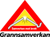 Logotyp för Grannsamverkan. I en röd triangel syns en avbruten kofot mot gul botten. I den röda triangeln står det Samverkan mot brott i vitt. Under triangeln står det Grannsamverkan i svart med kursiv stil.